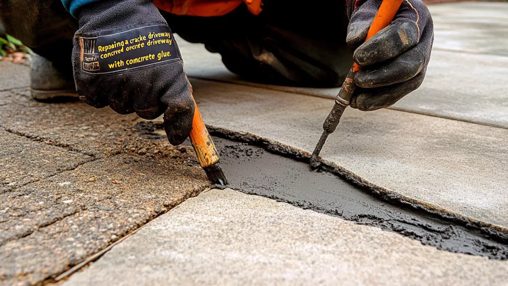 Repairing a cracked concrete driveway with concrete glue