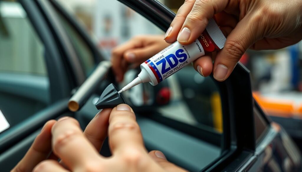 applying automotive mirror adhesive