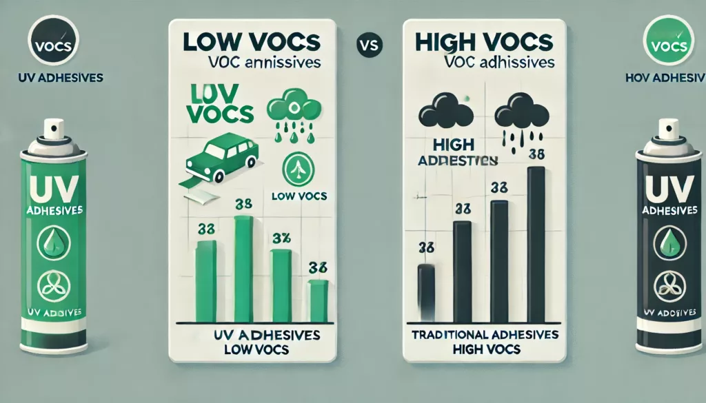 Comparison of VOC emissions between UV adhesives and traditional adhesives.